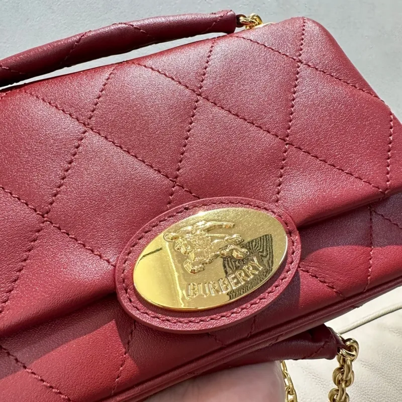 Burberry Red Quilted Chain Top Handle Bag - Image 6