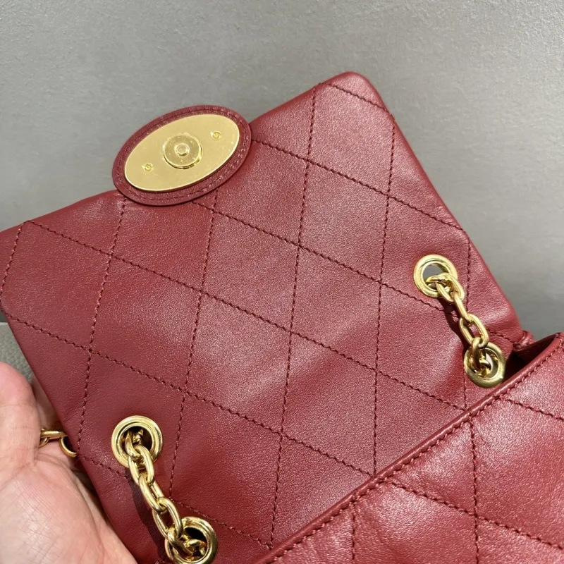 Burberry Red Quilted Chain Top Handle Bag - Image 9