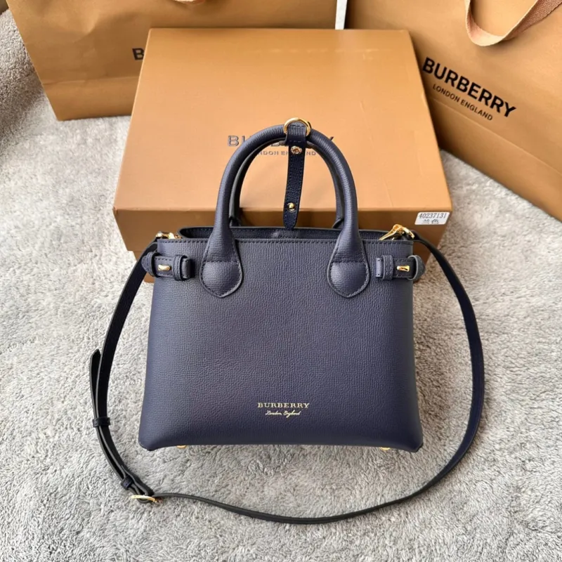 Burberry Navy Leather Mini Top Handle Bag