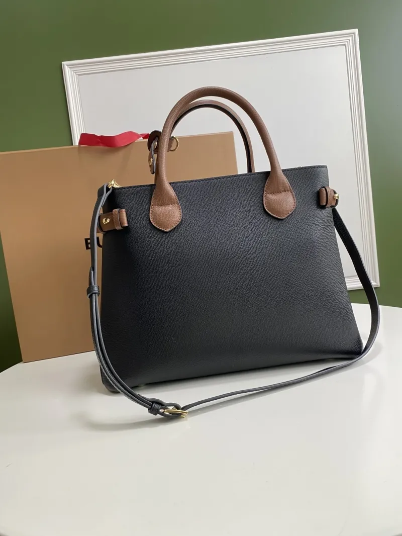 Alternative view of Burberry Black Brown Leather Top Handle Tote Bag
