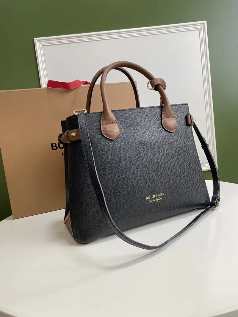 Burberry Black Brown Top Handle Tote Bag 87 - Image 3