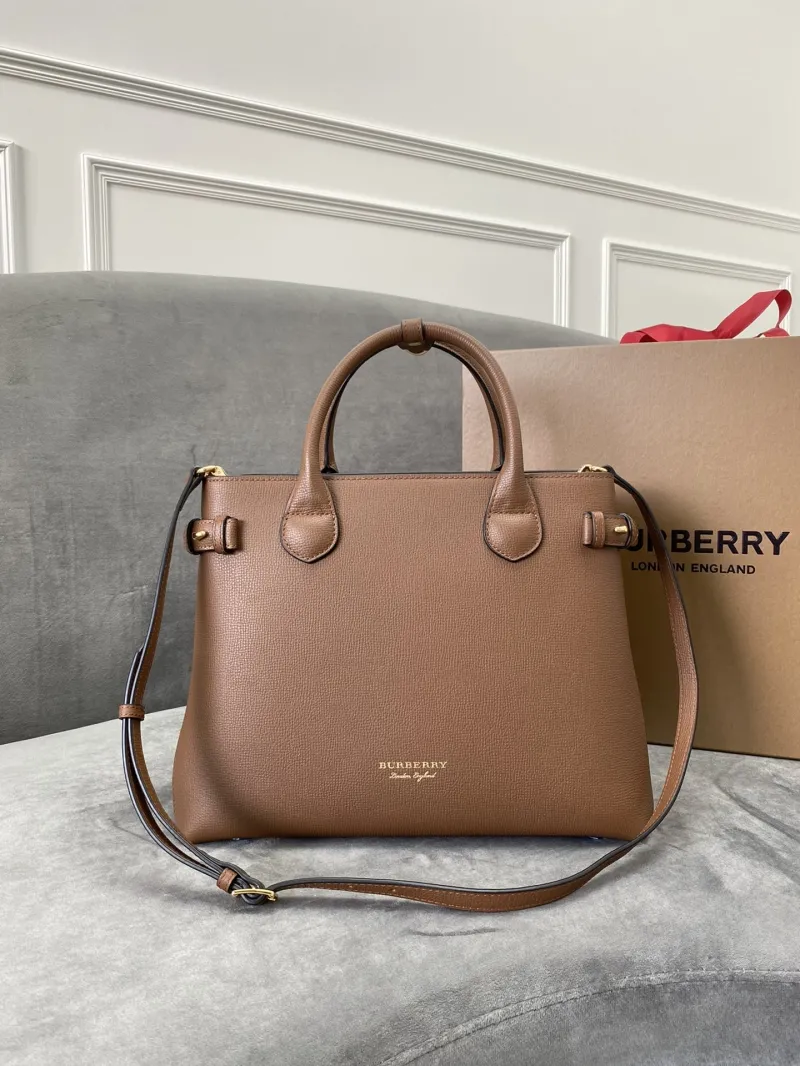 Burberry Brown Leather Top Handle Tote Bag