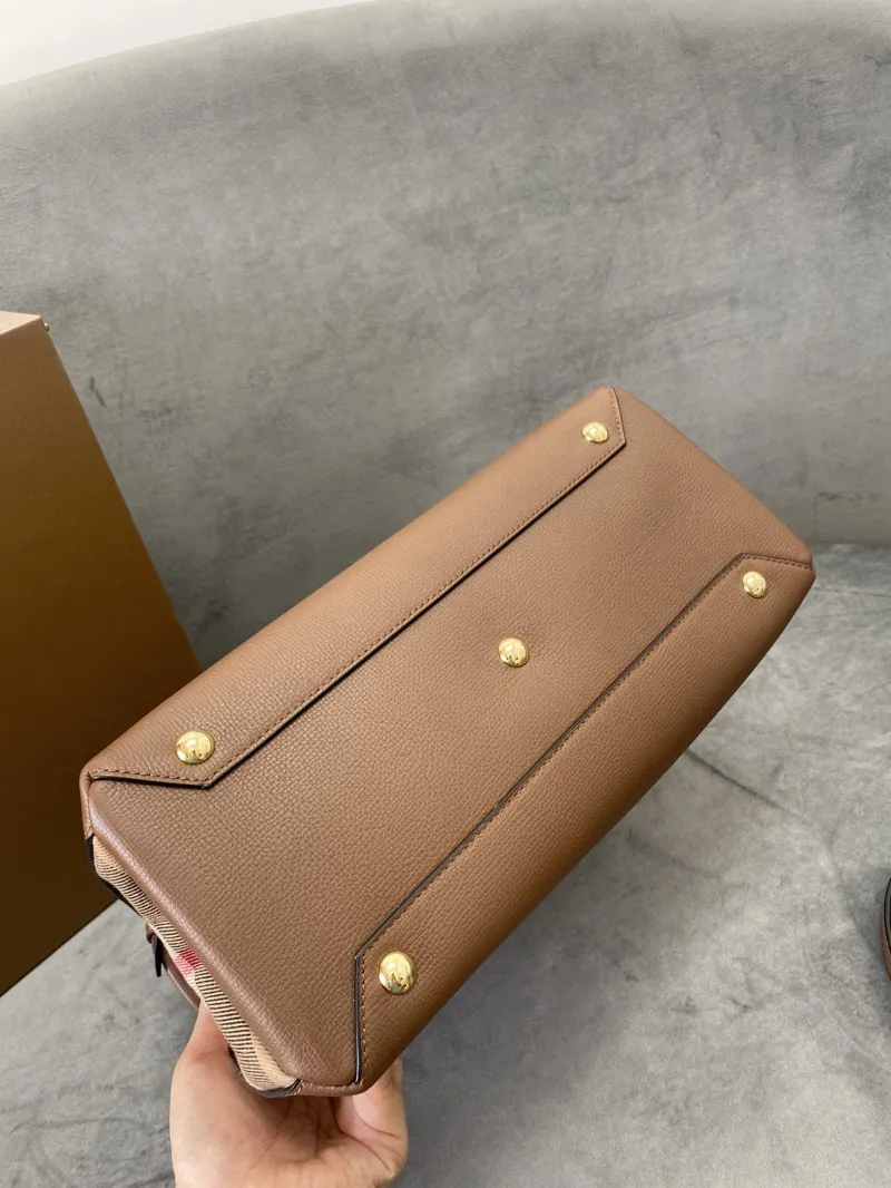 Burberry Brown Leather Top Handle Tote Bag - Image 6