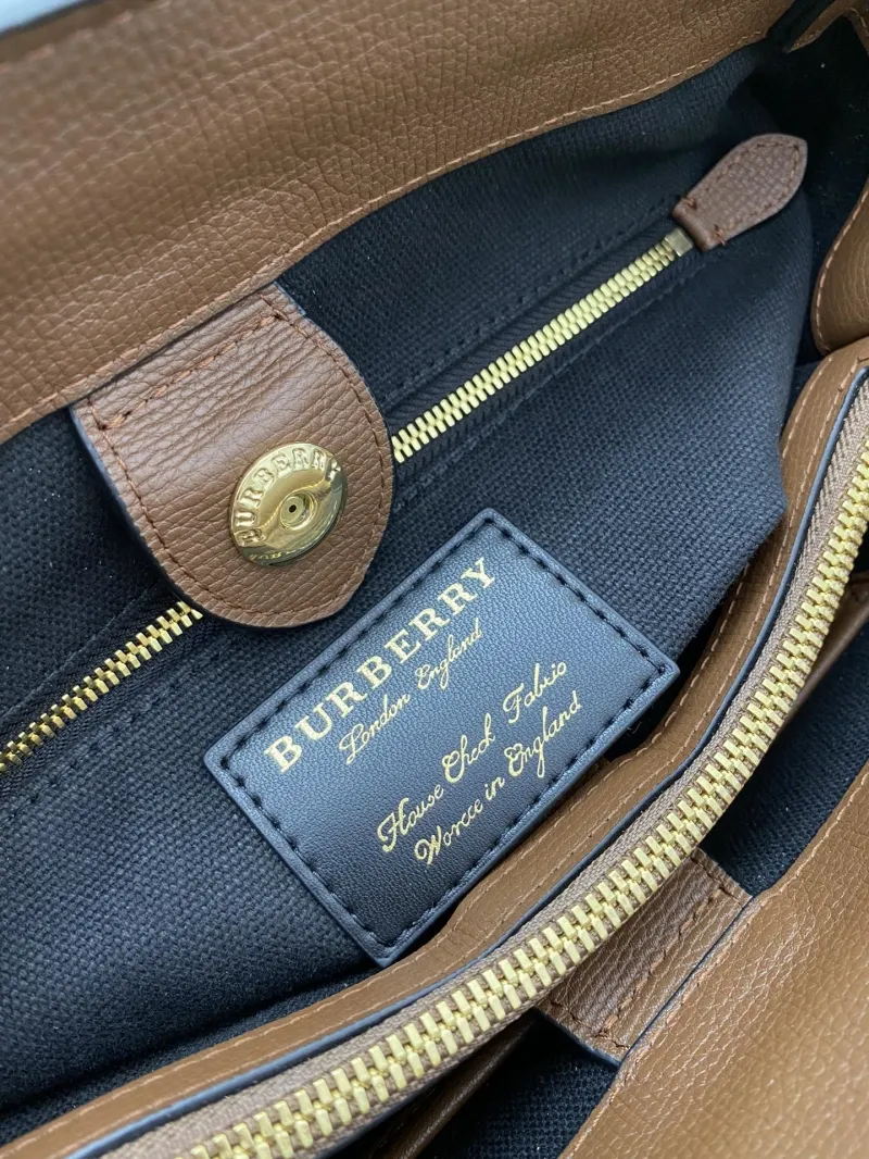 Burberry Brown Leather Top Handle Tote Bag - Image 8