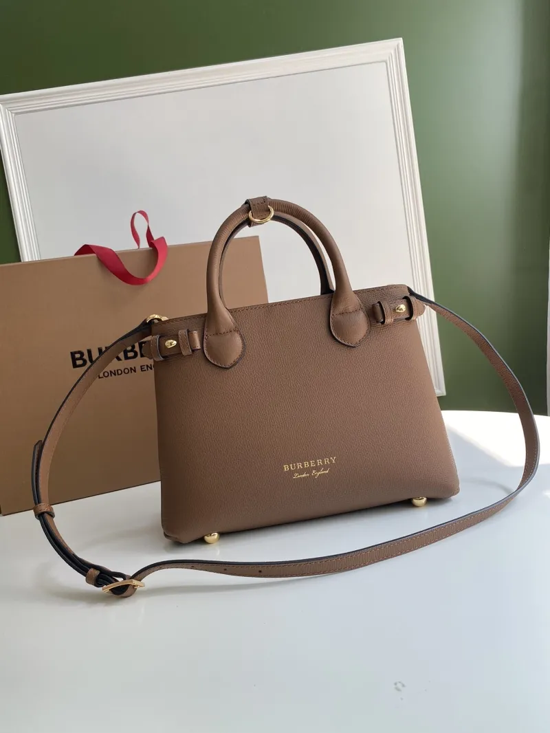 Burberry Brown Leather Top Handle Handbag with Shoulder Strap