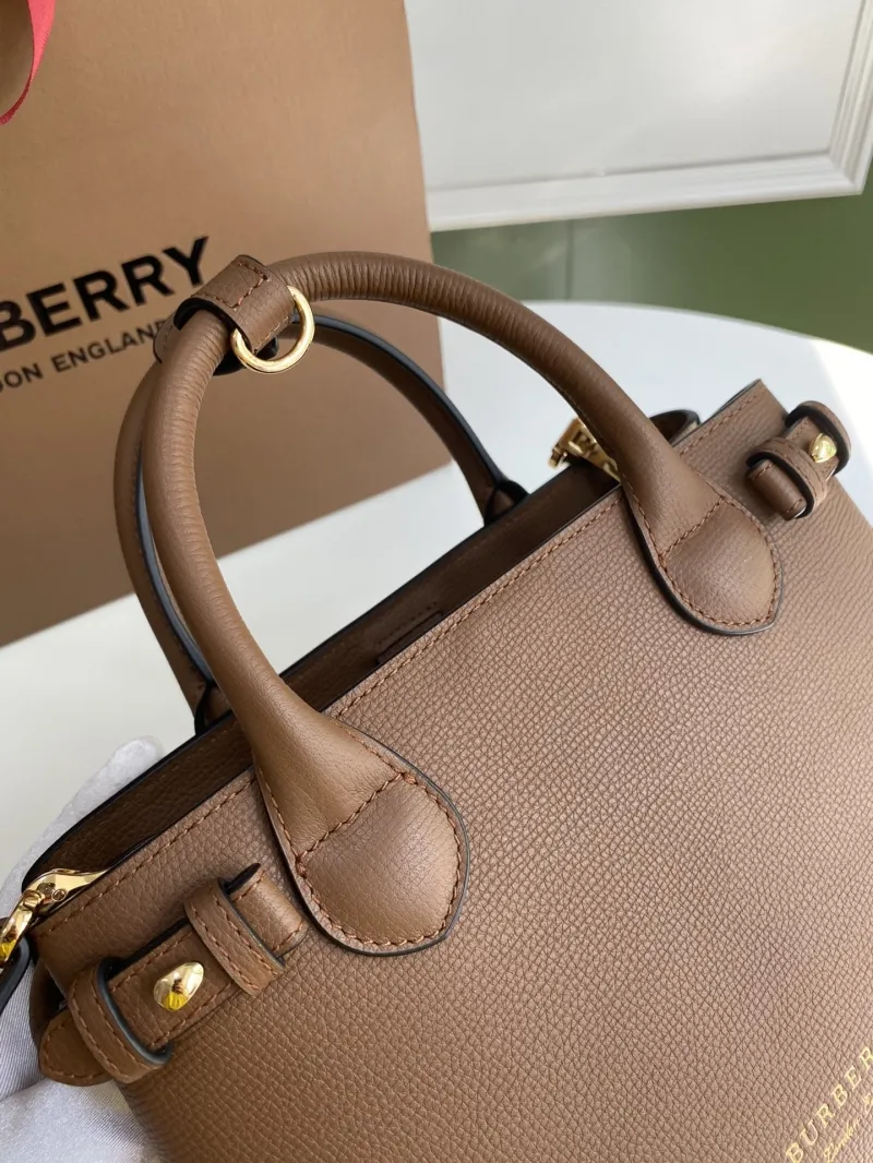 Burberry Brown Leather Top Handle Handbag with Shoulder Strap - Image 3