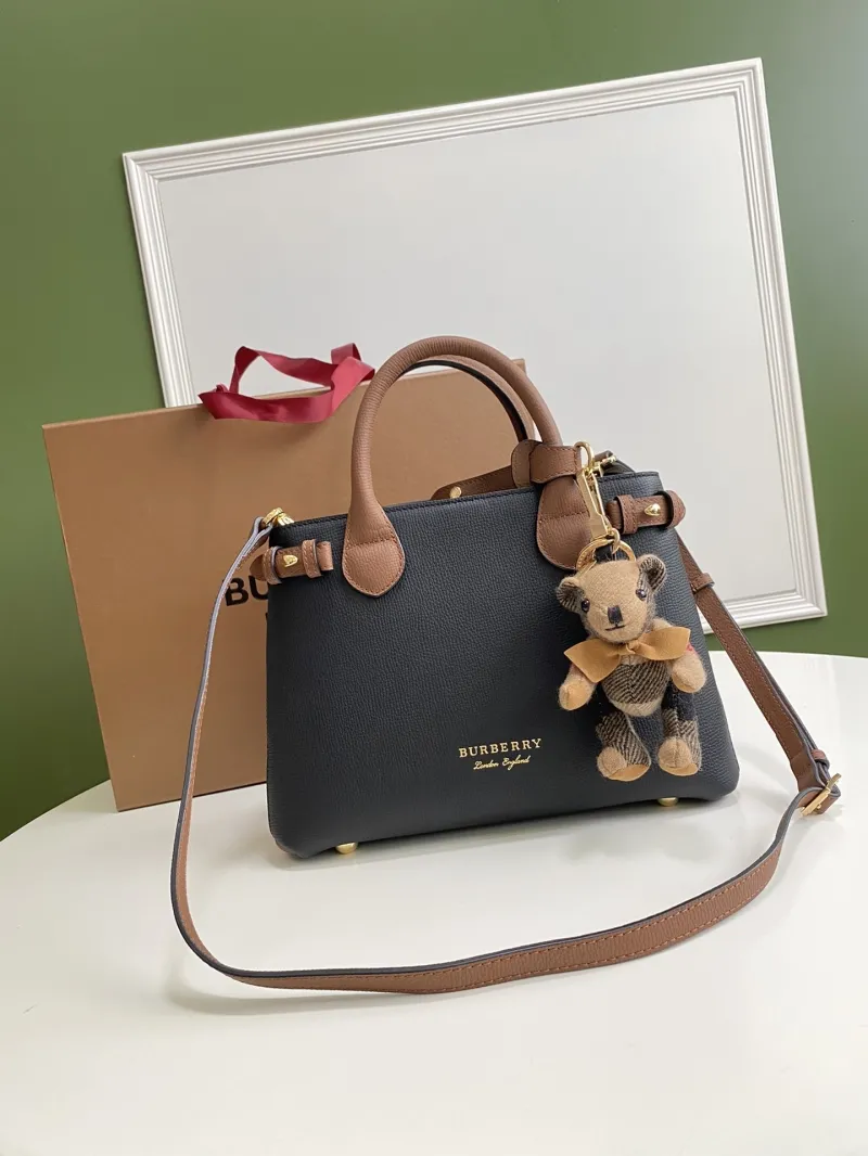 Burberry Black Brown Leather Top Handle Crossbody Bag