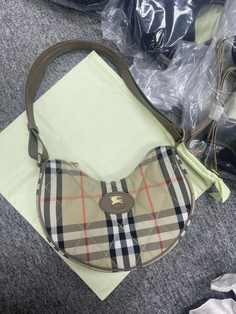 Burberry Beige Check Shoulder Hobo Bag