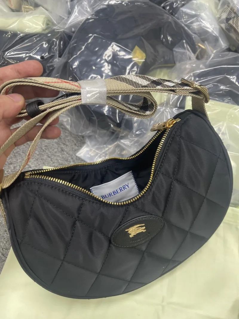 Burberry Black Quilted Crescent Crossbody Bag - Image 3