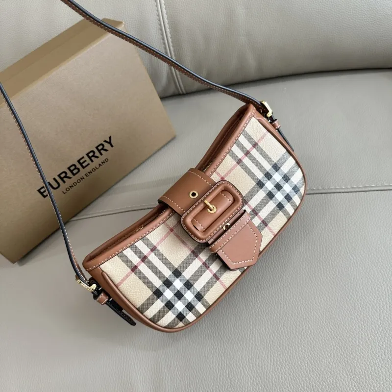 Burberry Vintage Check Shoulder Bag Brown Leather Trim - Image 3