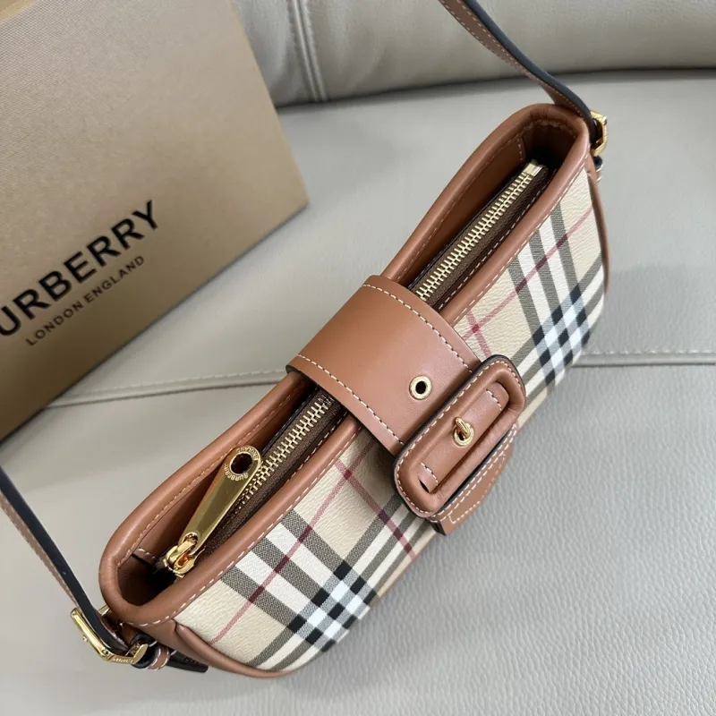 Burberry Vintage Check Shoulder Bag Brown Leather Trim - Image 4