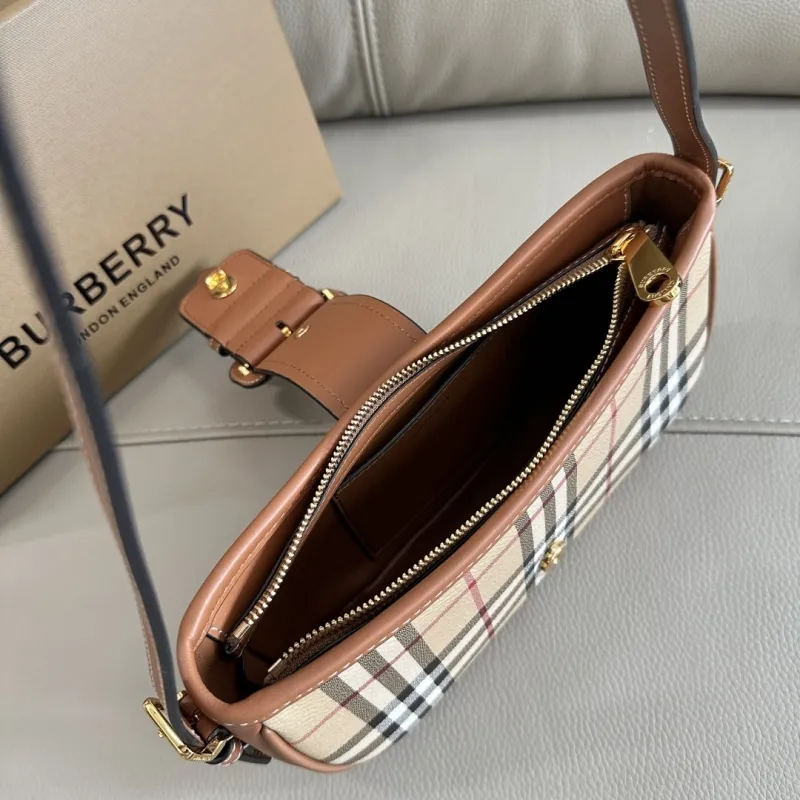 Burberry Vintage Check Shoulder Bag Brown Leather Trim - Image 5