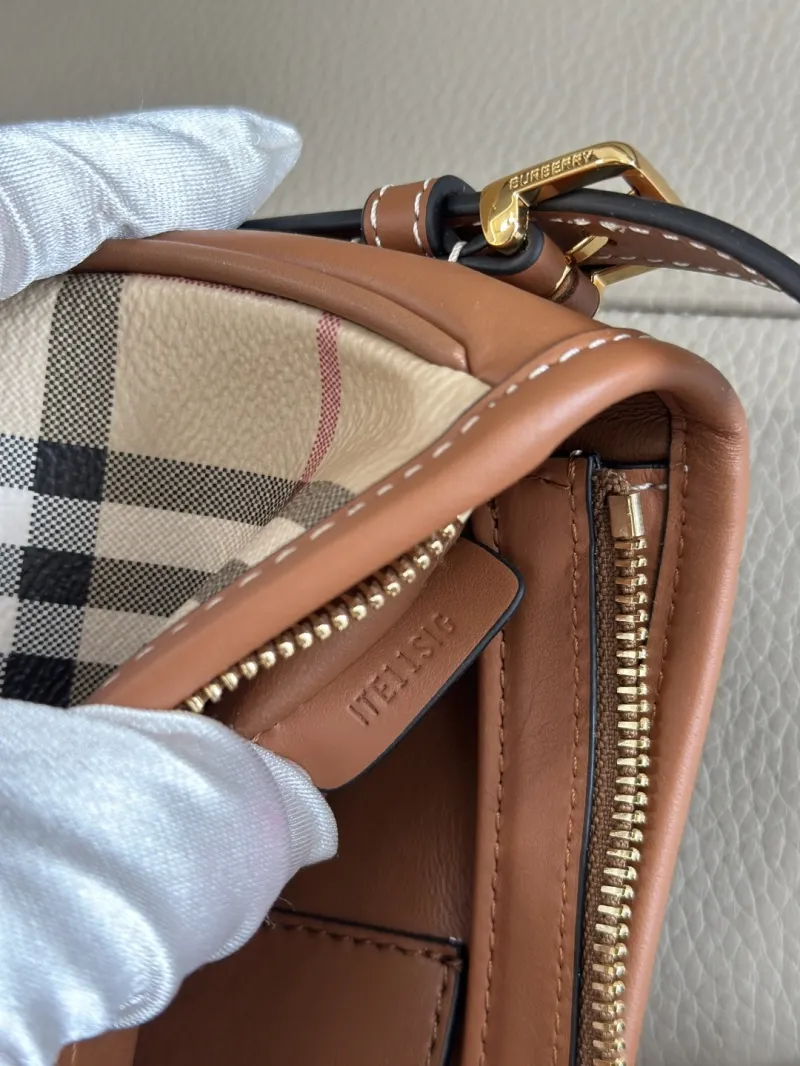Burberry Vintage Check Shoulder Bag Brown Leather Trim - Image 7