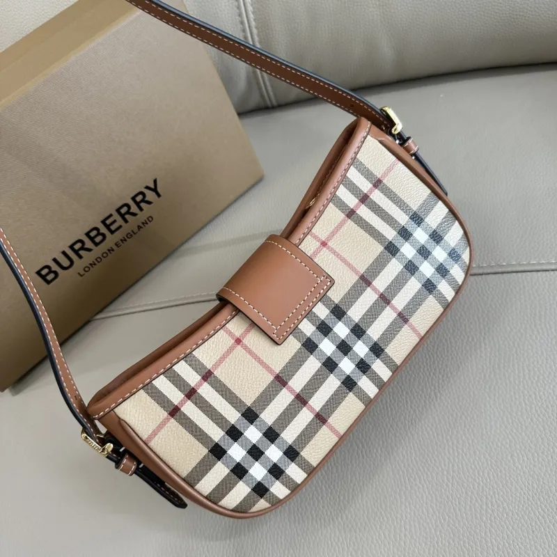 Burberry Vintage Check Shoulder Bag Brown Leather Trim - Image 9