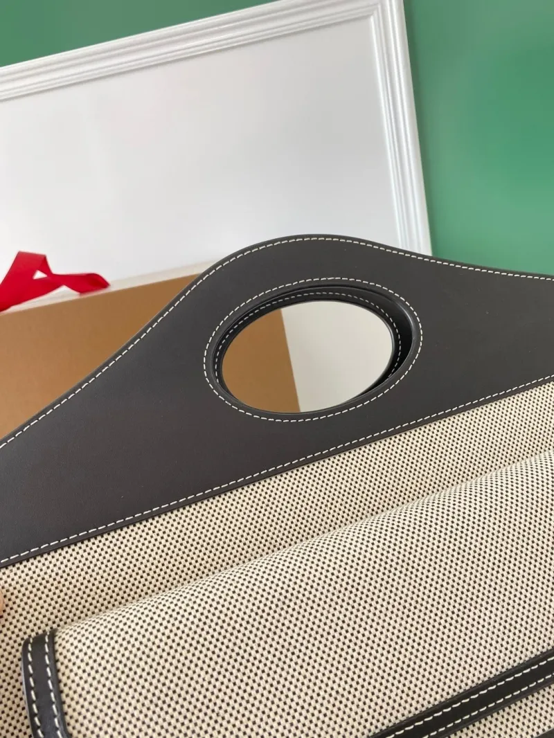 Burberry Beige Black Canvas Top Handle Bag - Image 5