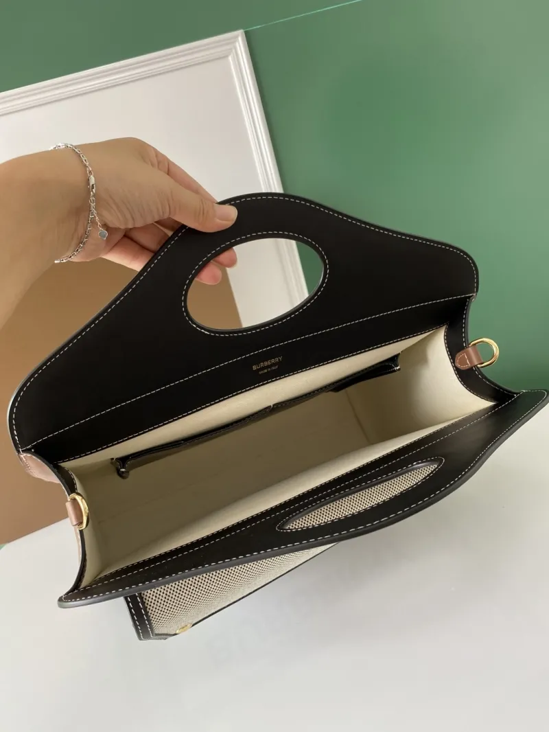 Burberry Beige Black Canvas Top Handle Bag - Image 7