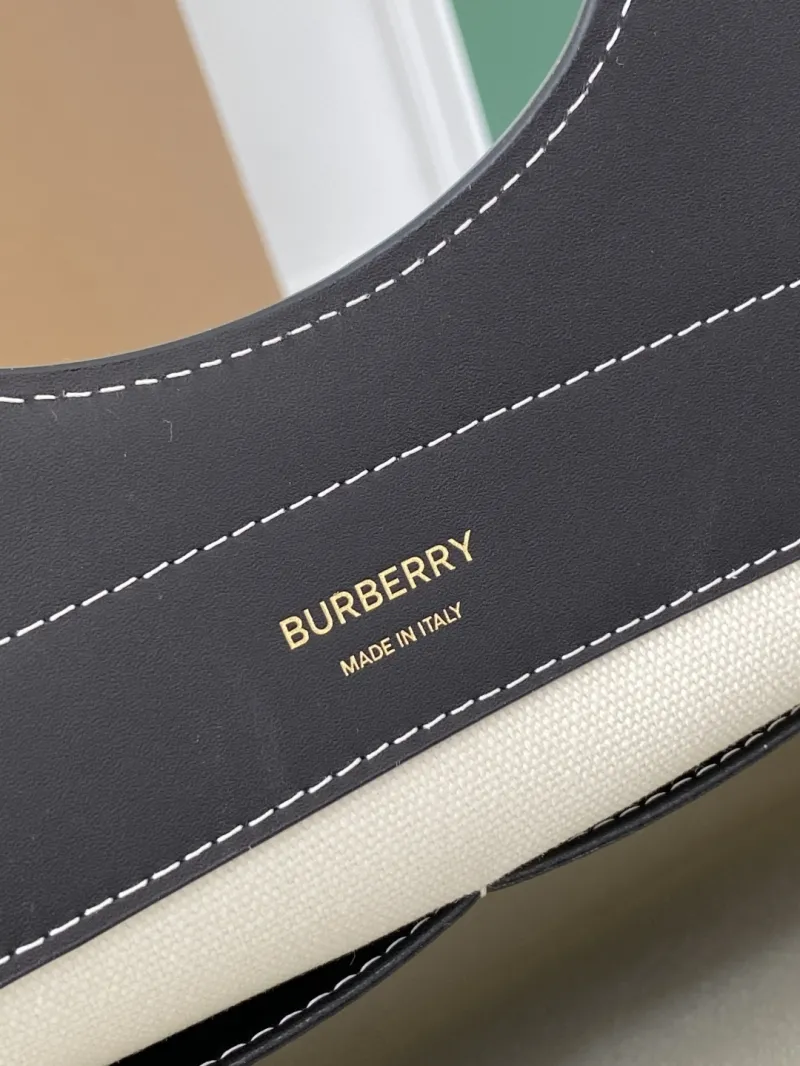 Burberry Beige Black Canvas Top Handle Bag - Image 8