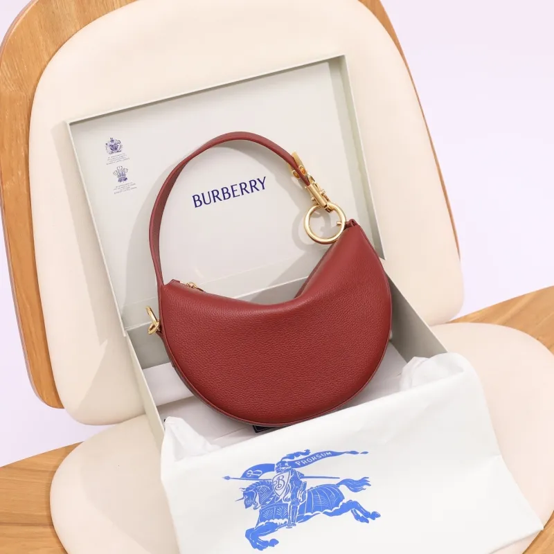 Burberry Red Leather Crescent Top Handle Bag
