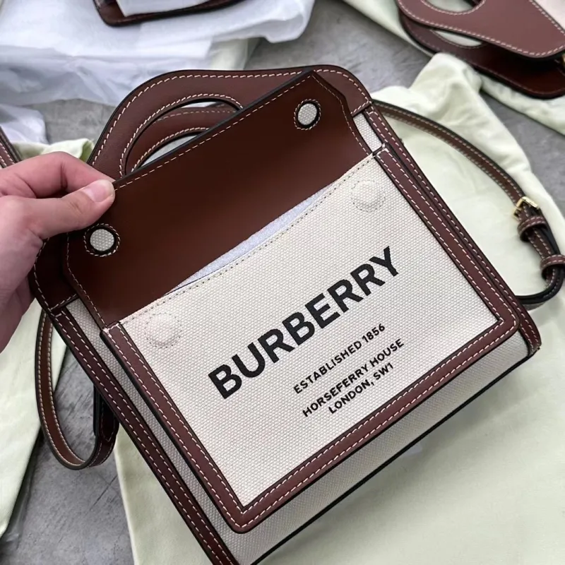 Alternative view of Burberry Beige Brown Canvas Crossbody Top Handle Bag