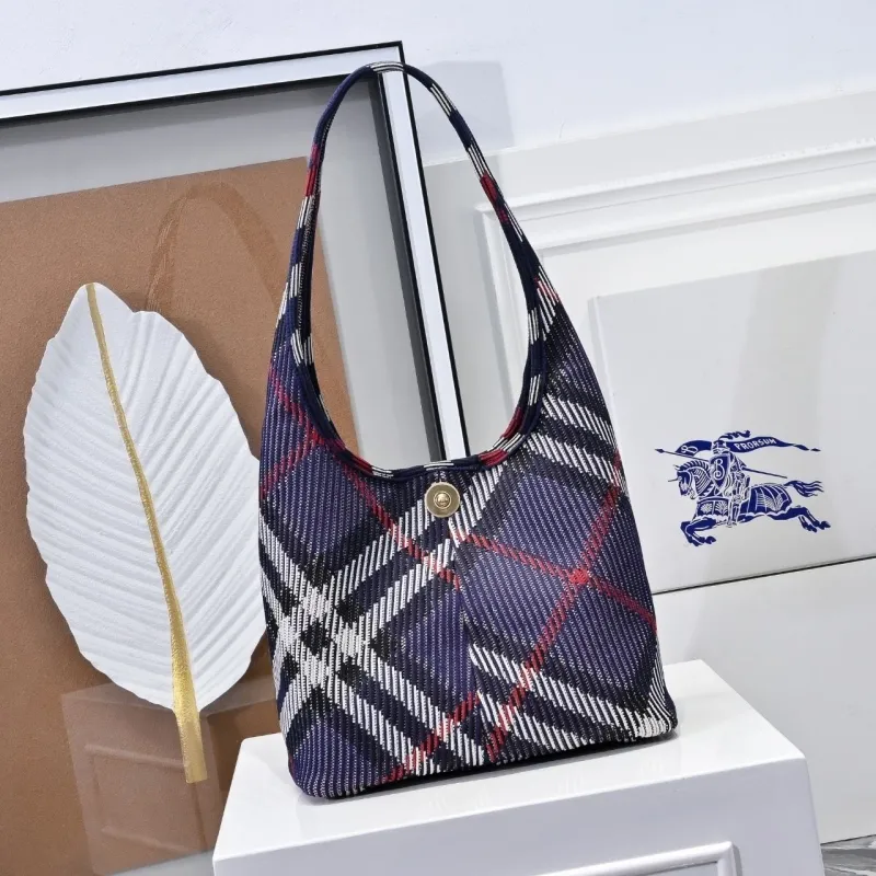 Burberry Navy Check Hobo Shoulder Bag