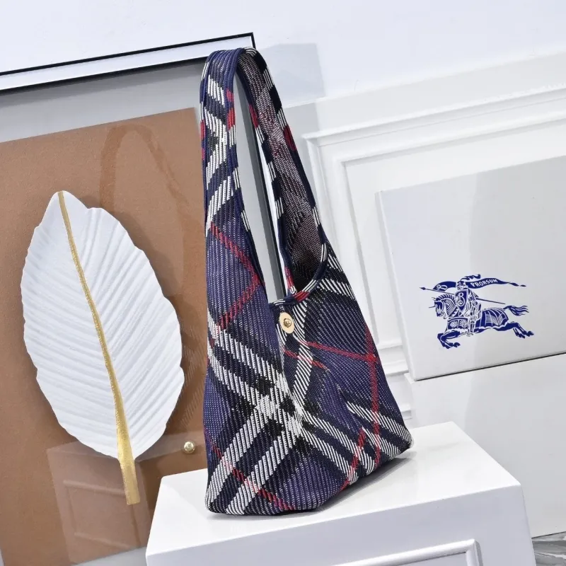 Alternative view of Burberry Navy Check Hobo Shoulder Bag