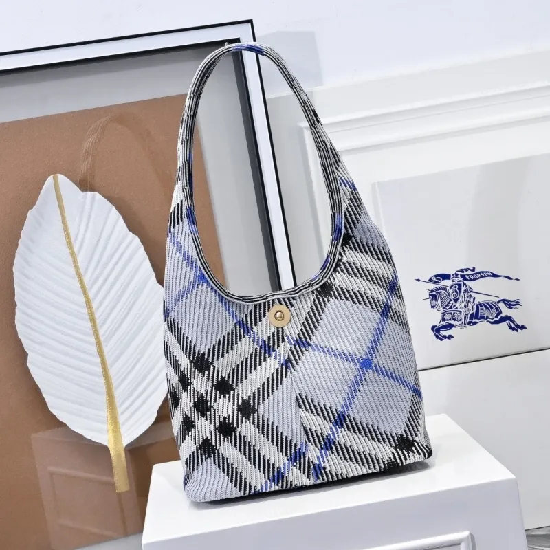 Burberry Blue Black Check Hobo Bag 131