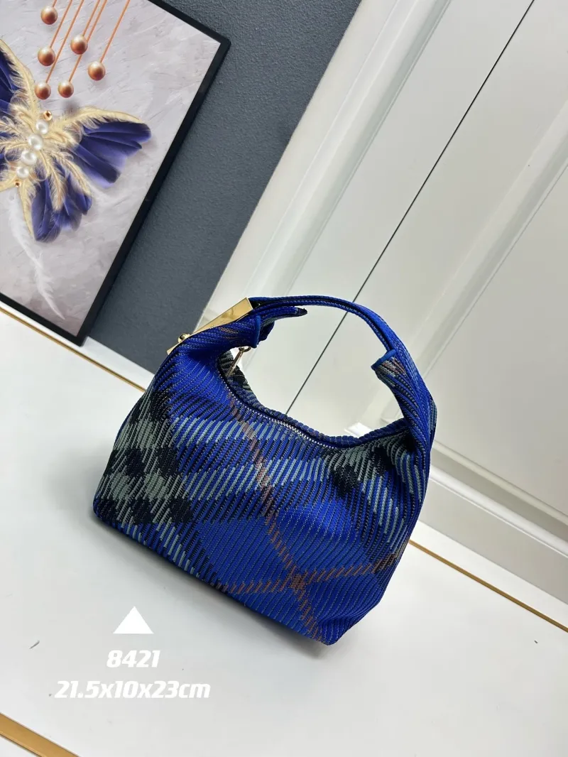 Burberry Blue Check Top Handle Hobo Bag 8421