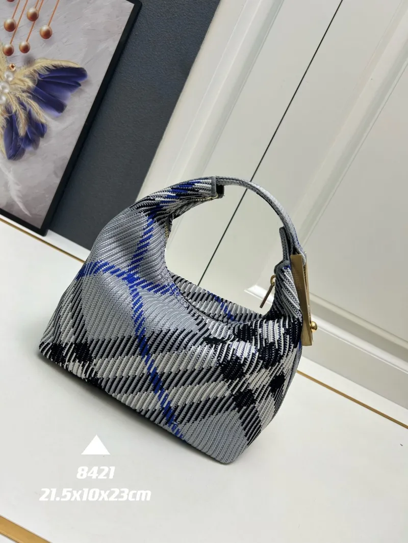 Alternative view of Burberry 8421 Gray Blue Plaid Top Handle Hobo Bag