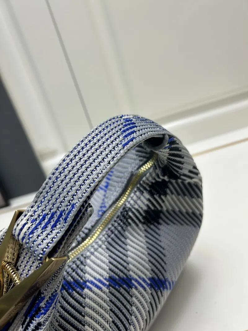 Burberry 8421 Gray Blue Plaid Top Handle Hobo Bag - Image 6