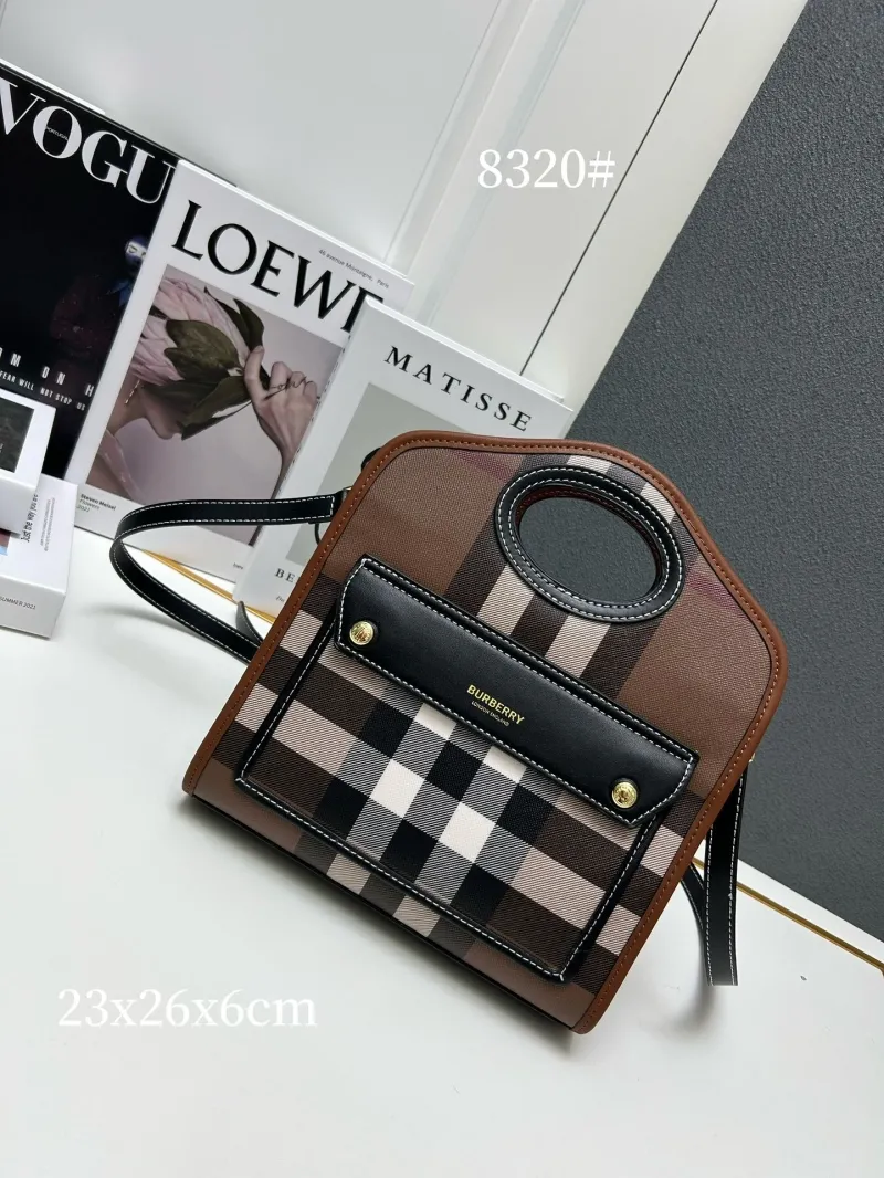Burberry Brown Check Top Handle Crossbody Bag 8320