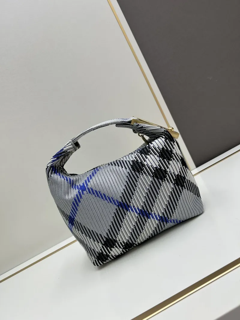 Burberry Gray Blue Check Top Handle Bag 8421 - Image 3