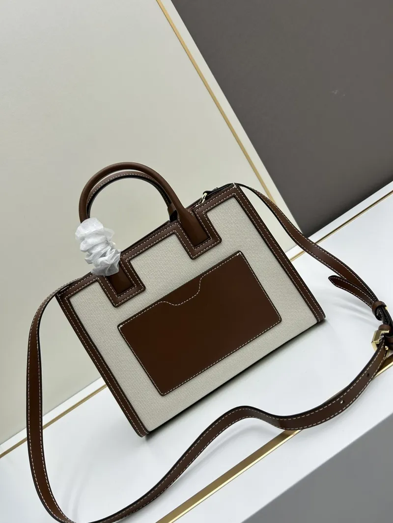 Burberry Beige Brown Top Handle Tote Bag - Image 3