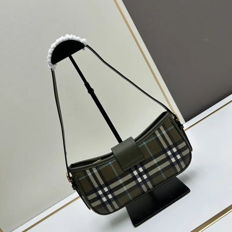 Burberry Olive Plaid Shoulder Bag 153 - Image 3