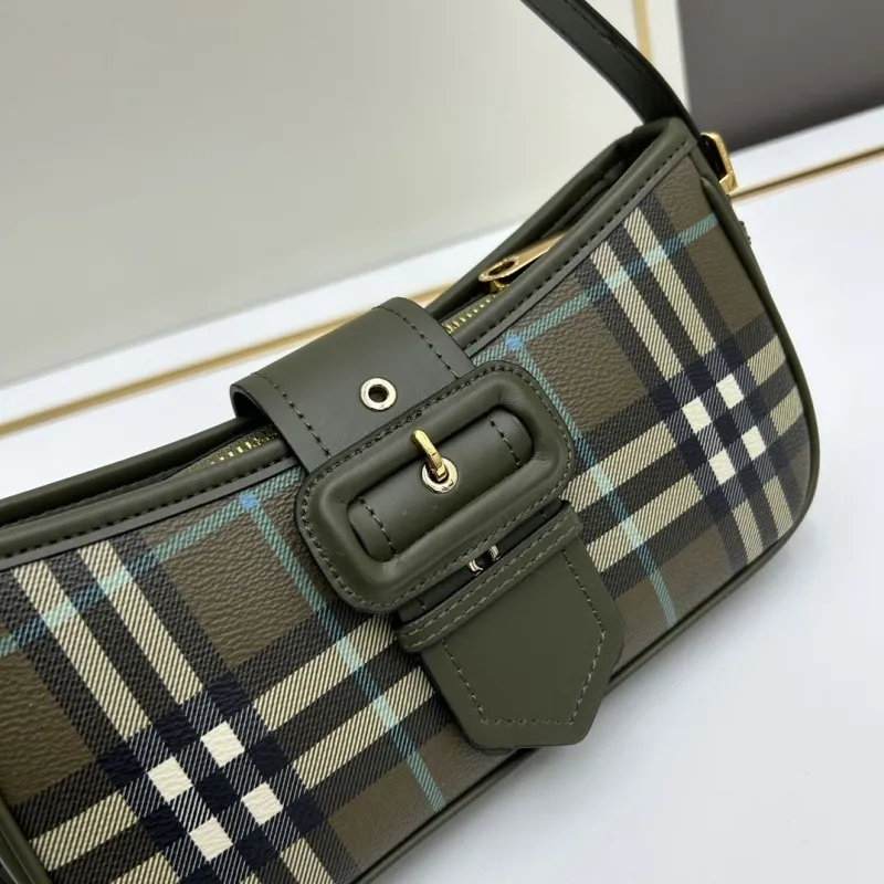 Burberry Olive Plaid Shoulder Bag 153 - Image 4