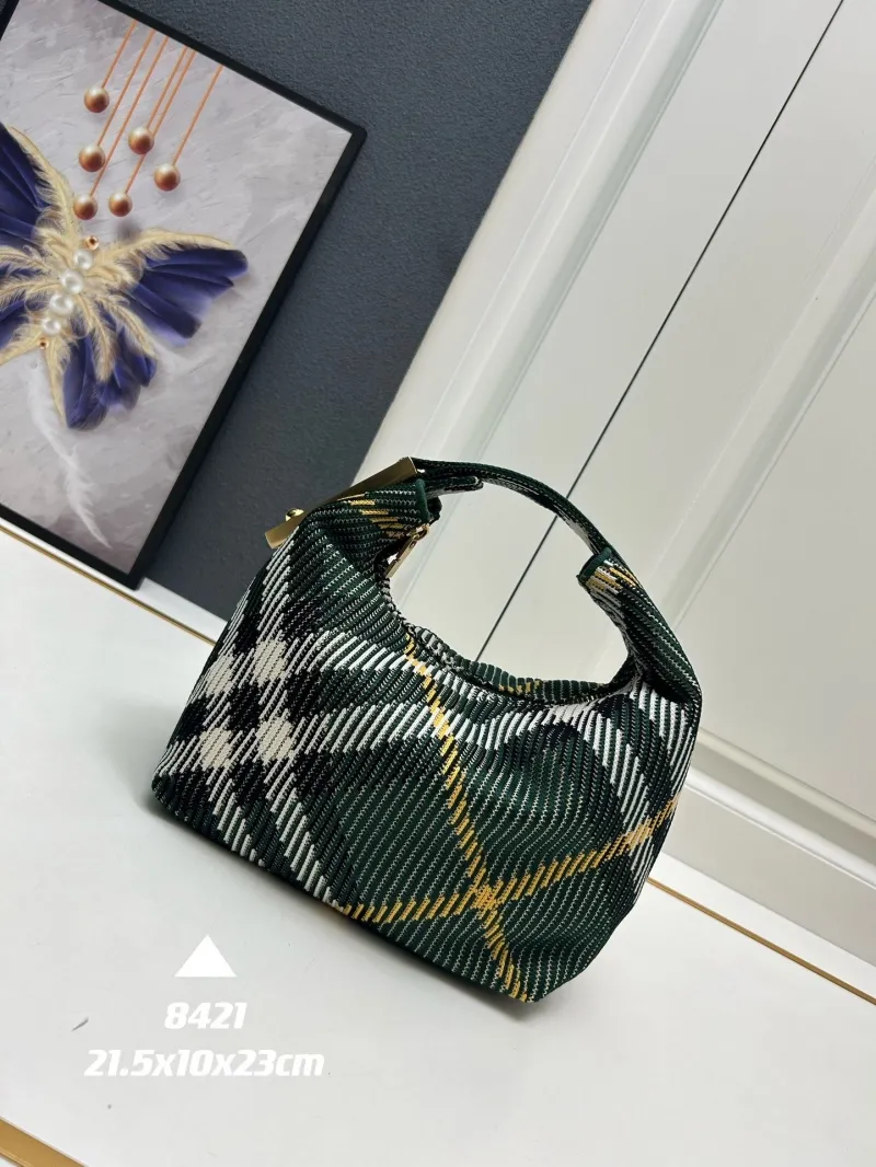 Burberry Green Plaid Top Handle Hobo Bag 8421