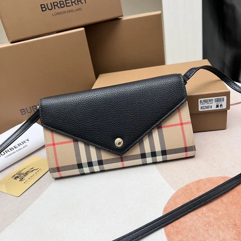 Burberry 80225601 Black Check Crossbody Wallet
