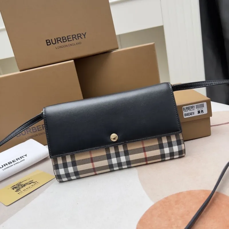 Burberry Black Check Crossbody Wallet Bag