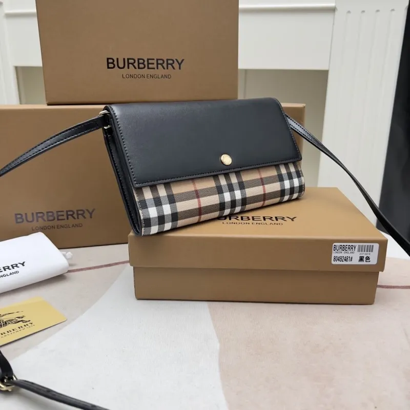Alternative view of Burberry Black Check Crossbody Wallet Bag