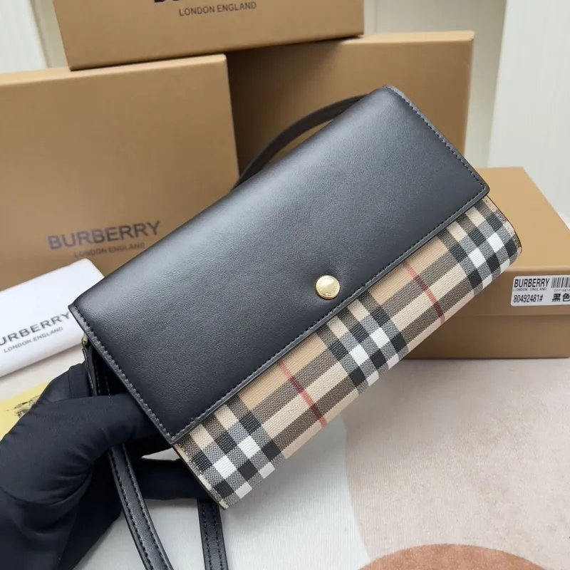 Burberry Black Check Crossbody Wallet Bag - Image 4