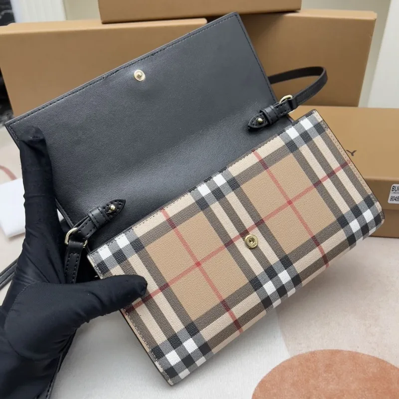 Burberry Black Check Crossbody Wallet Bag - Image 6