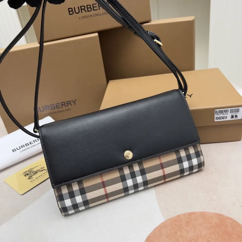 Burberry Black Check Crossbody Wallet Bag - Image 9