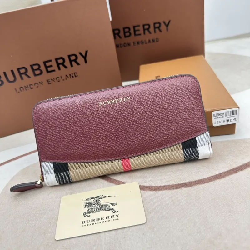 Burberry Burgundy Zip Around Wallet 3341