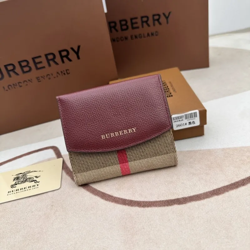 Burberry 2601 Maroon Check Small Wallet
