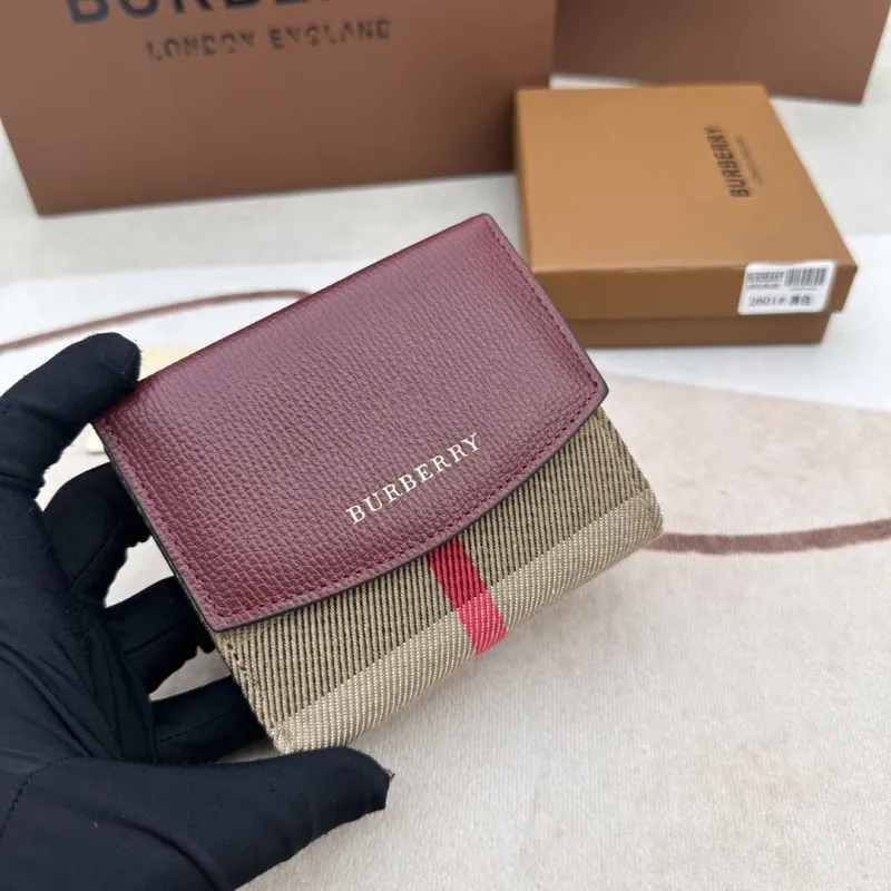 Burberry 2601 Maroon Check Small Wallet - Image 4