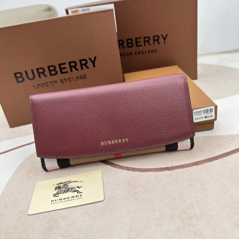 Burberry Burgundy Leather Long Wallet 3957