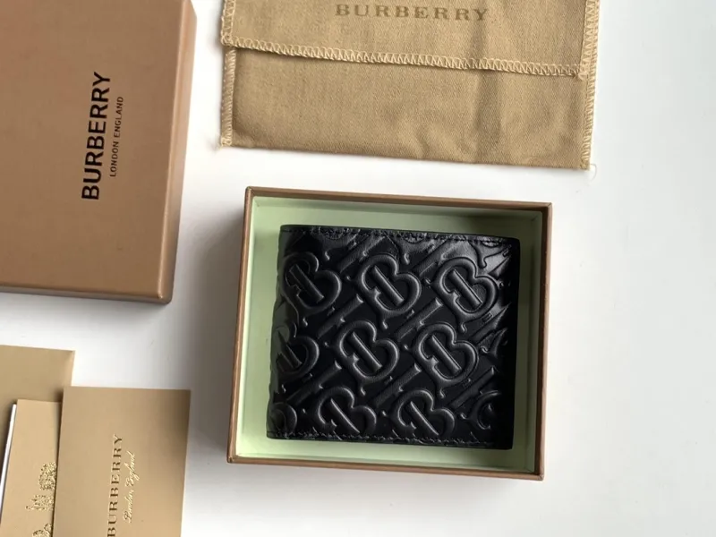 Burberry Black TB Monogram Leather Bifold Wallet