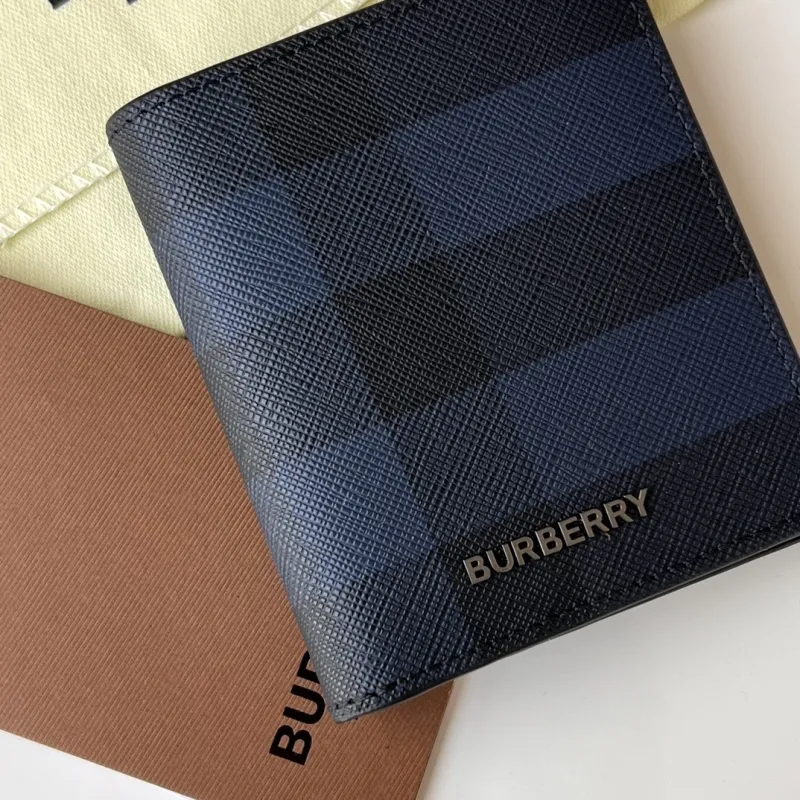 Burberry Dark Blue Check Bifold Leather Wallet - Image 3