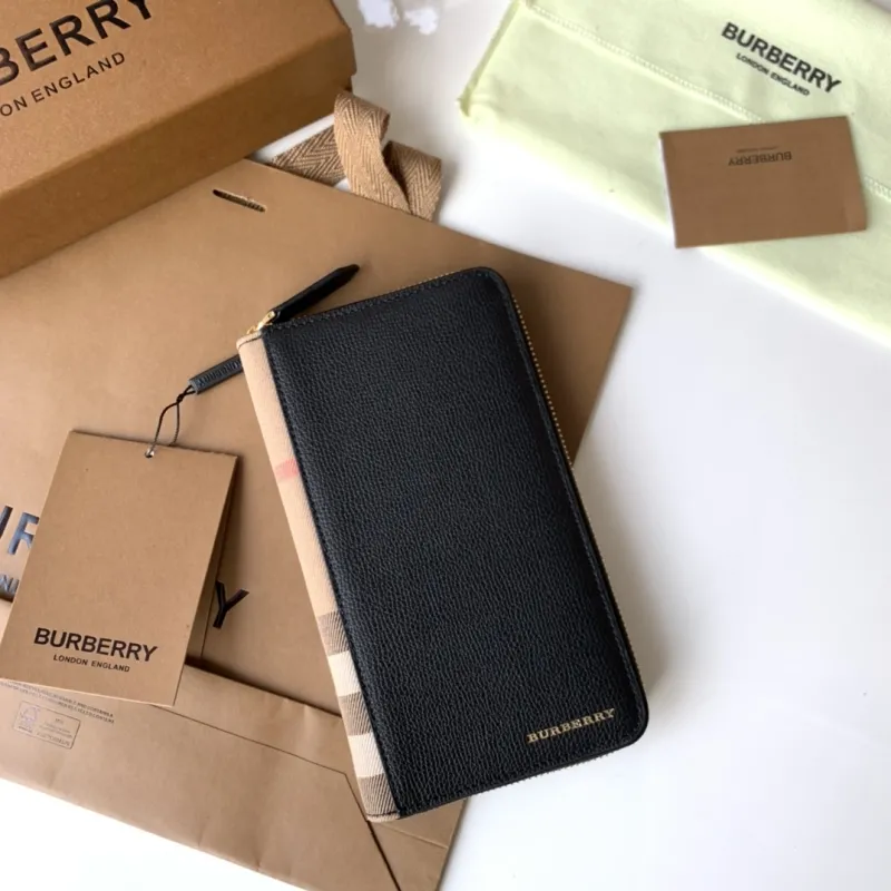 Burberry Black Check Zip Around Wallet