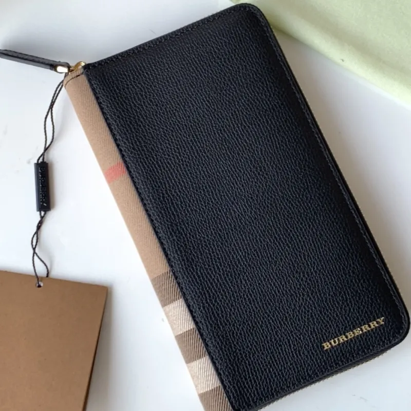 Burberry Black Check Zip Around Wallet - Image 4