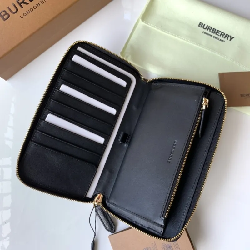 Burberry Black Check Zip Around Wallet - Image 7